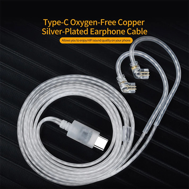 Type C Wired Earphones With Mic - สายหูฟัง KZ OFC ชุบเงิน สายอัพเกรด Type-c