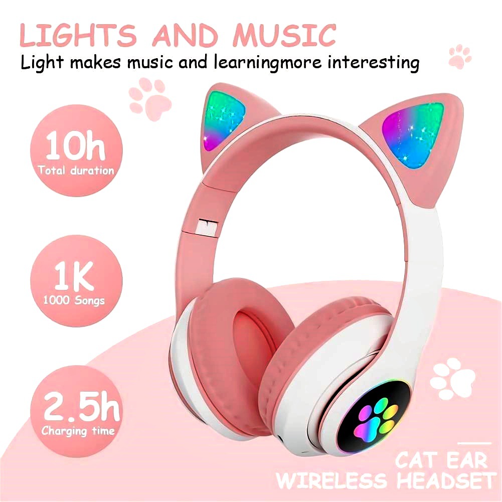 Anc Wireless Over Ear Headphones - หูฟัง STN-28 บลูทูธ 5.0 หูฟังไร้สายแบบครอบหู ดีไซน์หูแมวน่ารัก