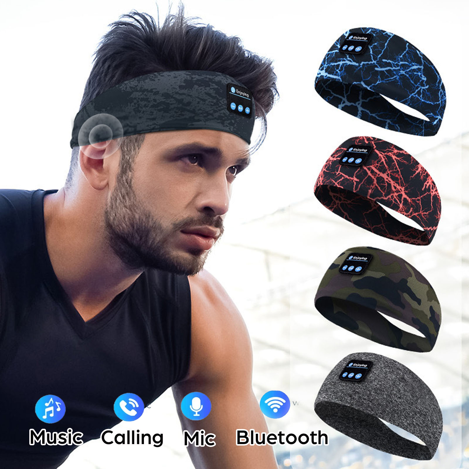 Sleep Mask Headphones Bluetooth - หูฟังบลูทูธกีฬาแถบคาดศีรษะยืดหยุ่นหูฟังไร้สายเพลง Sleeping Eye Mask ชุดหูฟังไร้สายบลูทูธแถบคาดศีรษะโยคะ