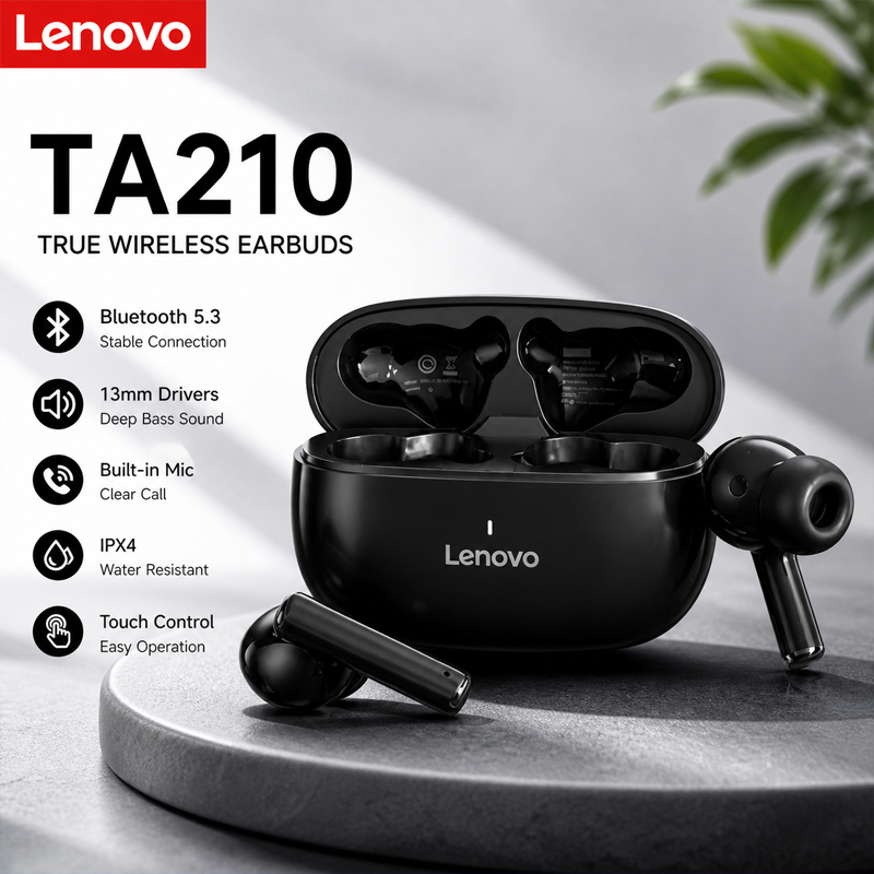 Type C Wired Earphones With Mic - หูฟังบลูทูธไร้สาย Lenovo TA210 5.3 รุ่นใหม่ ของแท้