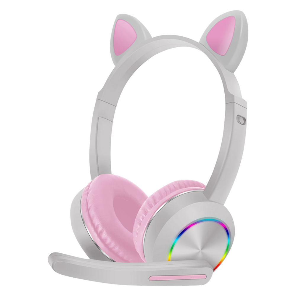 Cat Ear Bluetooth Headset Led - หูฟังออกกำลังสเตอริโอพับได้สำหรับเด็กผู้หญิงหูฟังบลูทูธพร้อมไมโครโฟนแบบหูแมวน่ารักพร้อมหูฟัง LED ไร้สาย