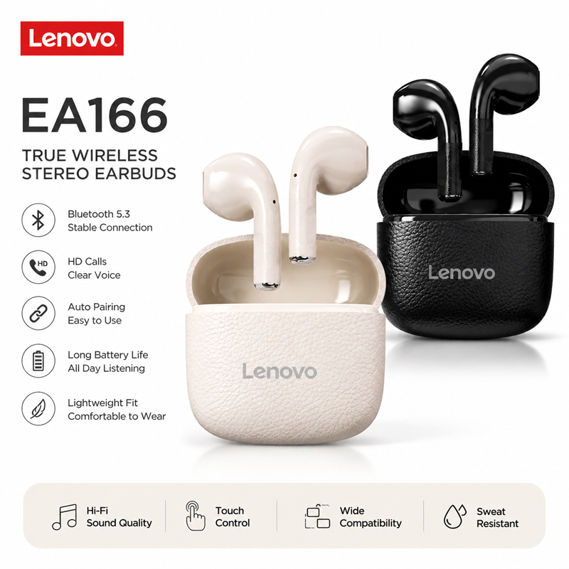 Anc Wireless Over Ear Headphones - หูฟังบลูทูธไร้สาย Lenovo EA166 พร้อมไมโครโฟนในตัว พอร์ตชาร์จ ป้องกันเสียงรบกวน