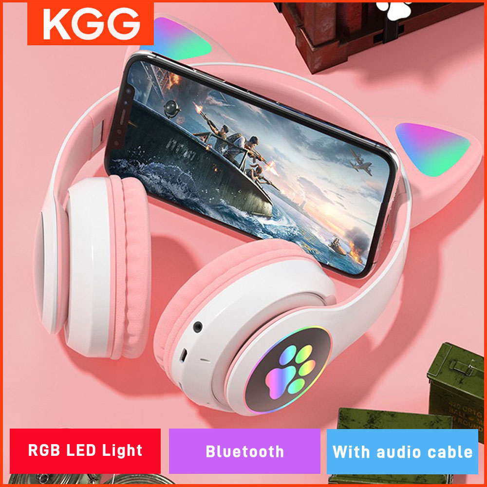 Cat Ear Bluetooth Headset Led - หูฟังหูแมวแสงแฟลชไร้สายพร้อมไมโครโฟน LED เด็กสาวสเตอริโอน่ารักเพลงหมวกกันน็อกชุดหูฟังบลูทูธหูฟัง