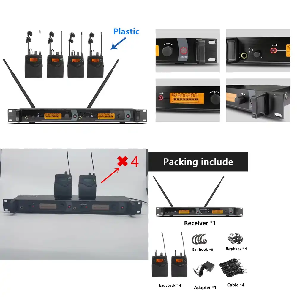 In Ear Monitors For Singers - 572-603mhz 2050EX ชุดส่งสัญญาณคู่ 4 ตัวรับสัญญาณ ระบบไร้สายสำหรับการแสดงบนเวที