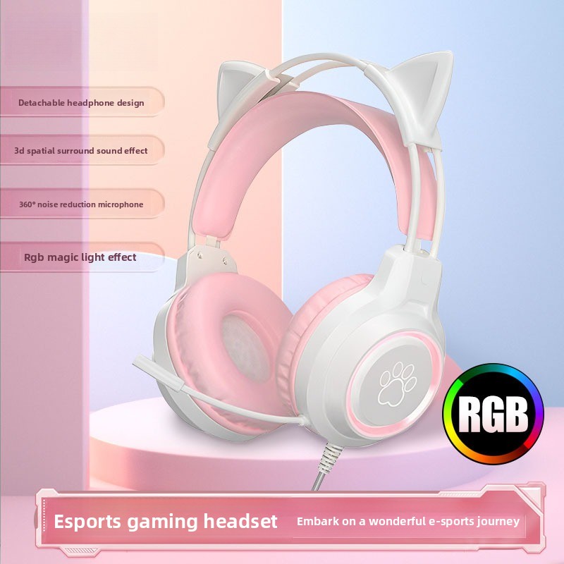 Gaming Headset With Mic Rgb - หูฟังเกมมิ่ง RGB พร้อมไมโครโฟนแบบยืดหยุ่นความละเอียดสูง หูฟังเกมมิ่งขนาด 3.5 มม.