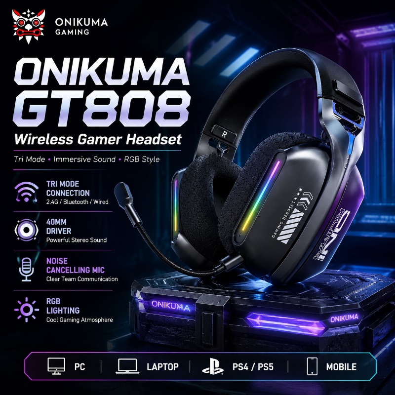 หูฟังเกมมิ่งไร้สาย ONIKUMA GT8 - Gaming Headset With Mic Rgb บทวิจารณ์และราคา