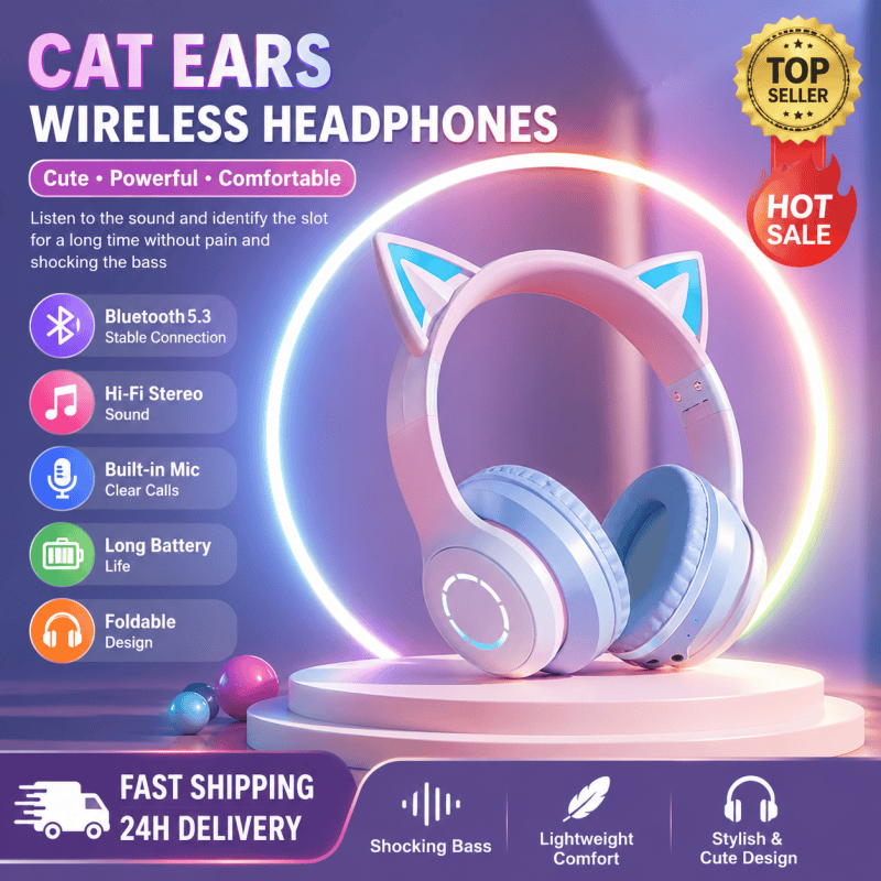หูฟังบลูทูธแบบครอบหู RGB รุ่นใ - Cat Ear Bluetooth Headset Led บทวิจารณ์และราคา