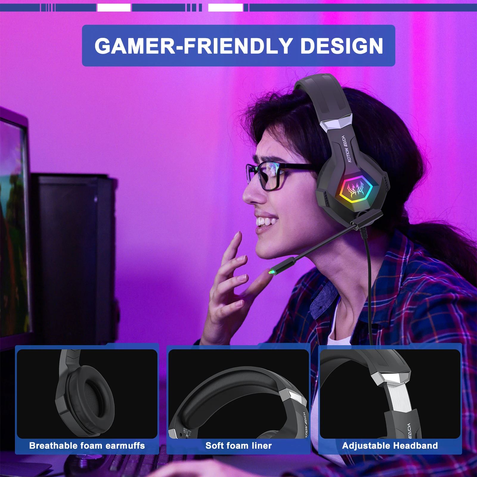 ชุดหูฟังสําหรับเล่นเกมแบบมีสาย - Gaming Headset With Mic Rgb บทวิจารณ์และราคา